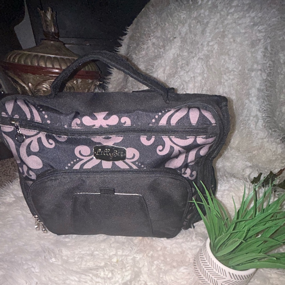 50% off w❤️ LillyBit back back Diaper bag Black & Gray Damask  $60 Lilly bit